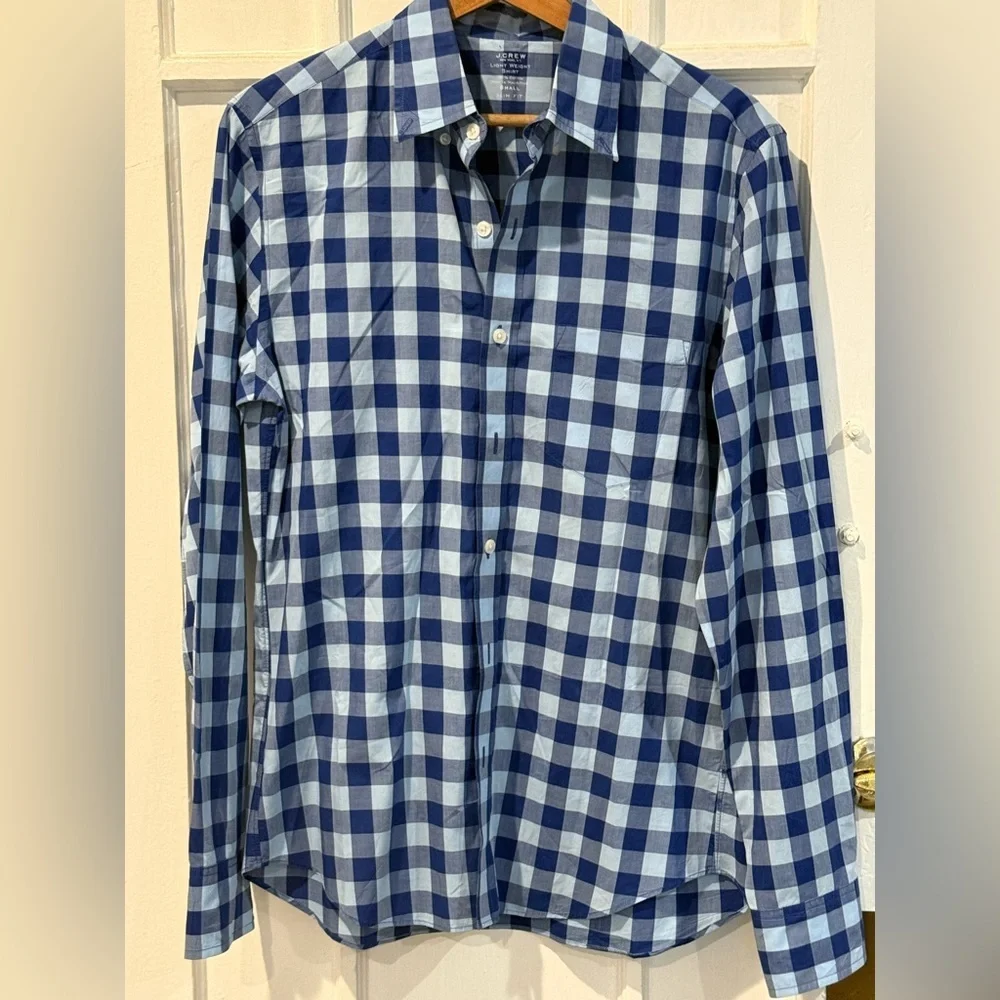 J. Crew Navy and Light Blue Plaid Men's Shirt